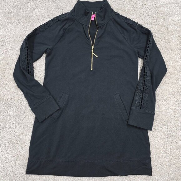 Lilly Pulitzer Skipper Popover Mini Dress Medium Faded Black 1/2 Zip Beachy READ - Picture 1 of 11